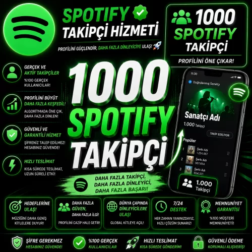  Spotify 1000 Takipçi - Playlist - Kullanıcı - Sanatçı - Garantili